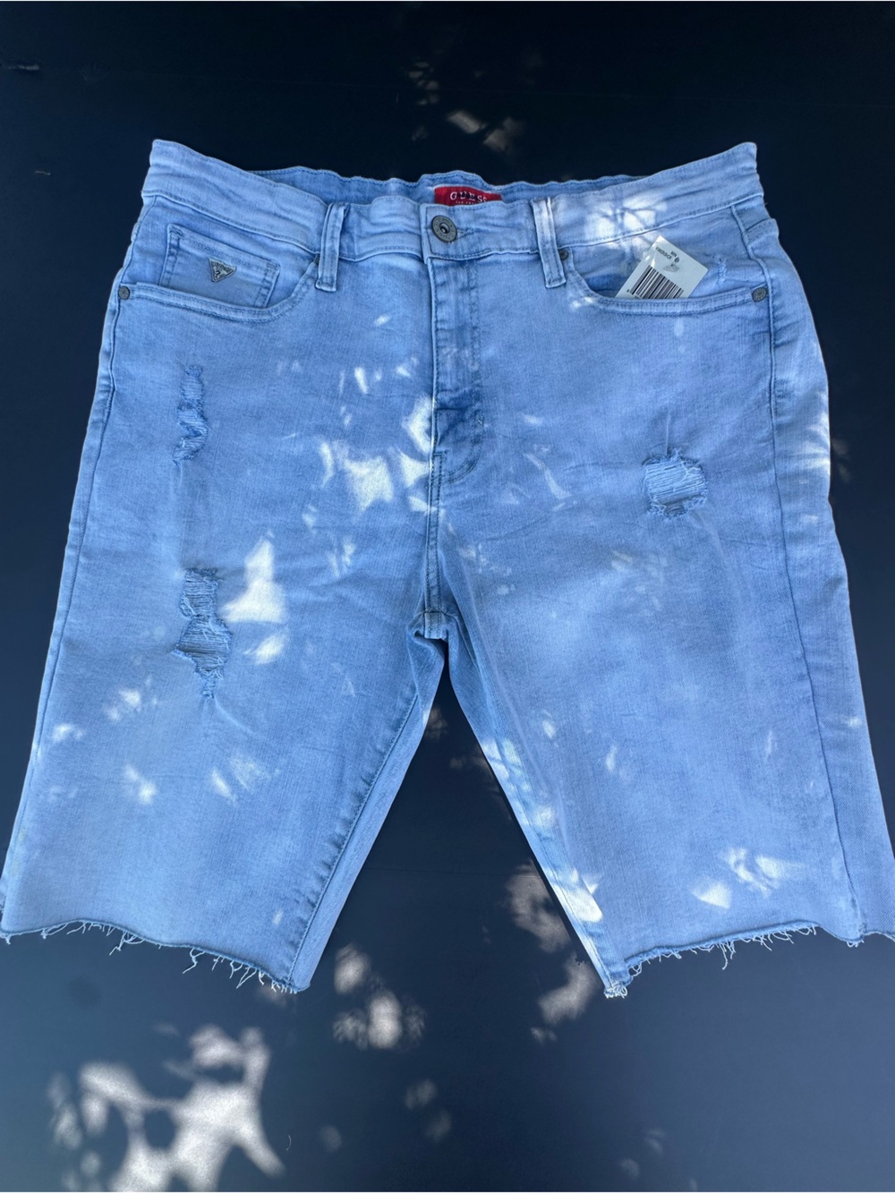 GUESS Light Blue Distressed Denim Boyfriend Shorts